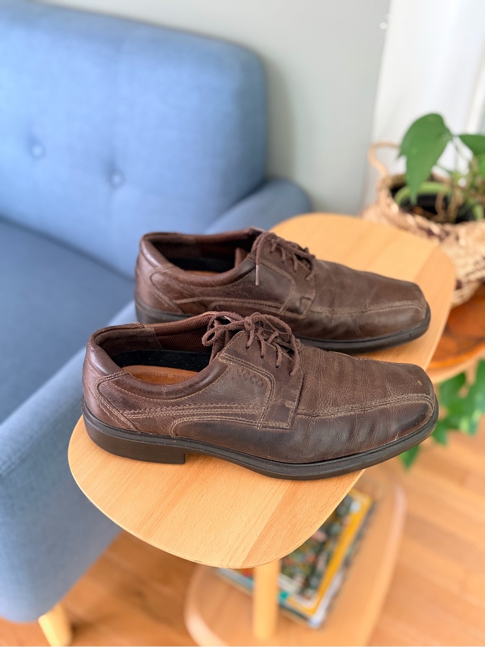 ECCO Brown Leather Lace-Up Dress Shoes Size 44 | Classic & Comfortable
